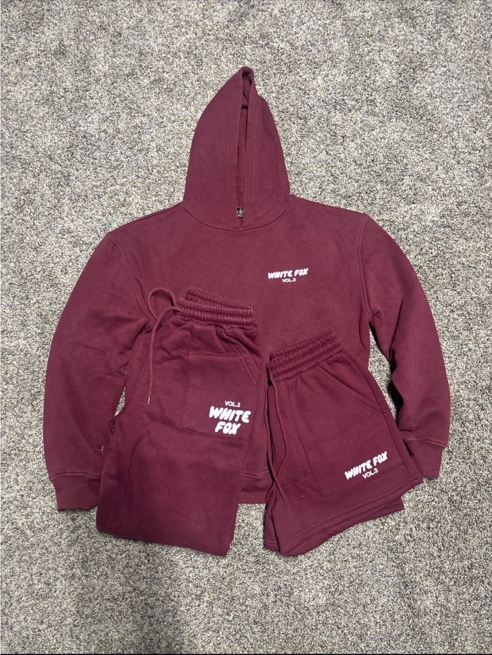 White Fox Boutique Maroon Hoodie & Shorts Set